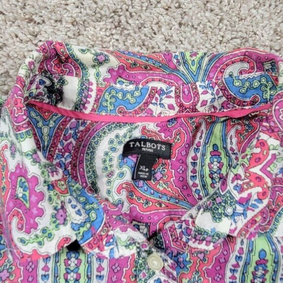 Talbots Shirt Womens XLP Petite Colorful Paisley Long Sleeve Button Up - Picture 2 of 9